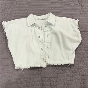 Mint Green Sleeveless Button-Up Crop Top